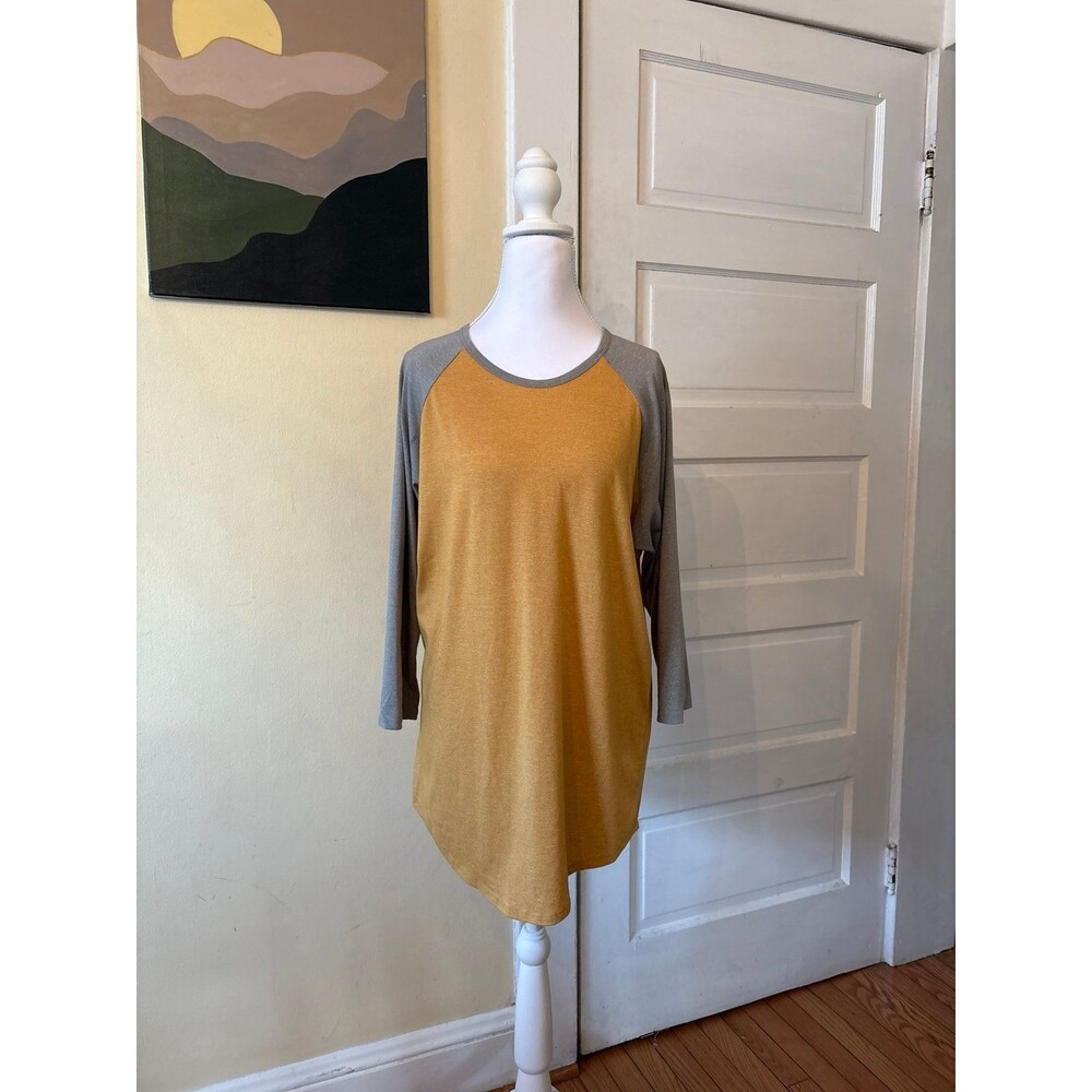 LuLaRoe woman's Randy top gold mustard grey scoop 3/4 teacher classic tunic